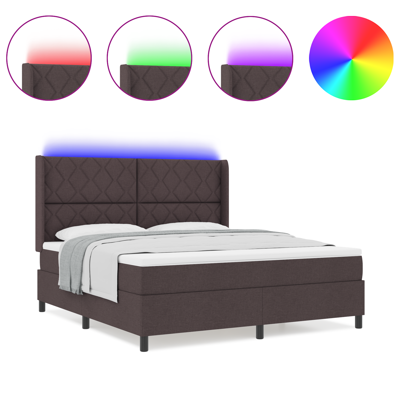 vidaXL Pat cu arcuri cu saltea Maro închis 180 x 200 cm țesătură vidaXL Pat cu arcuri cu saltea Maro închis 180 x 200 cm țesătură