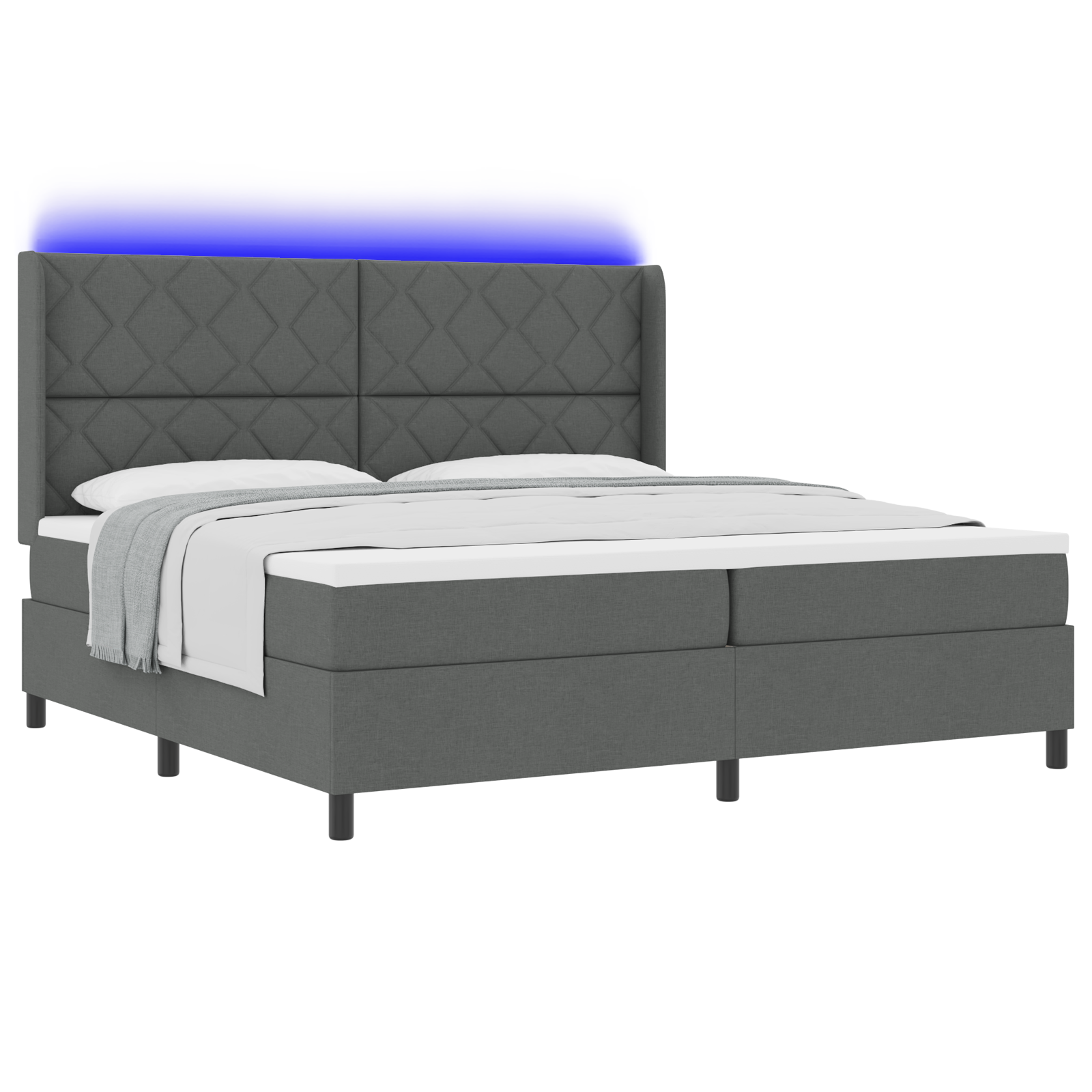 vidaXL Pat cu arcuri cu saltea Gri închis 200 x 200 cm țesătură vidaXL Pat cu arcuri cu saltea Gri închis 200 x 200 cm țesătură