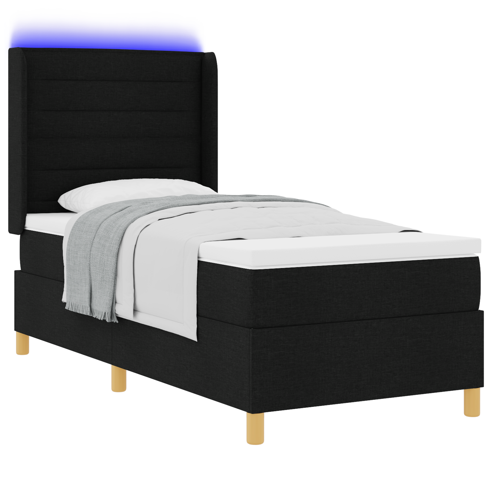 vidaXL Pat cu arcuri cu saltea Negru 100 x 200 cm țesătură vidaXL Pat cu arcuri cu saltea Negru 100 x 200 cm țesătură