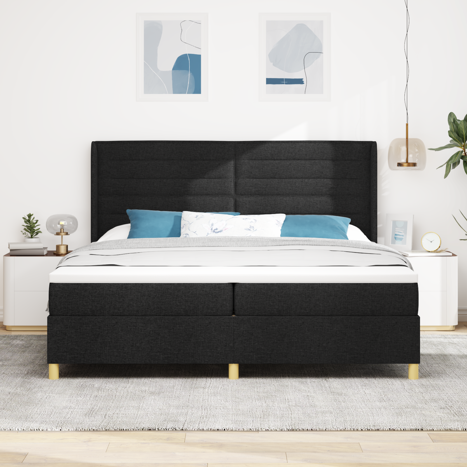 vidaXL Pat cu arcuri cu saltea Negru 200 x 200 cm țesătură