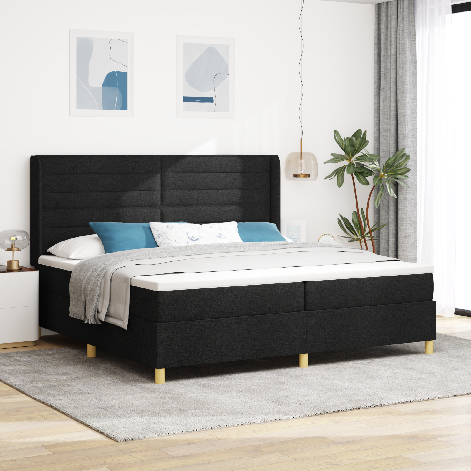 vidaXL Pat cu arcuri cu saltea Negru 200 x 200 cm țesătură