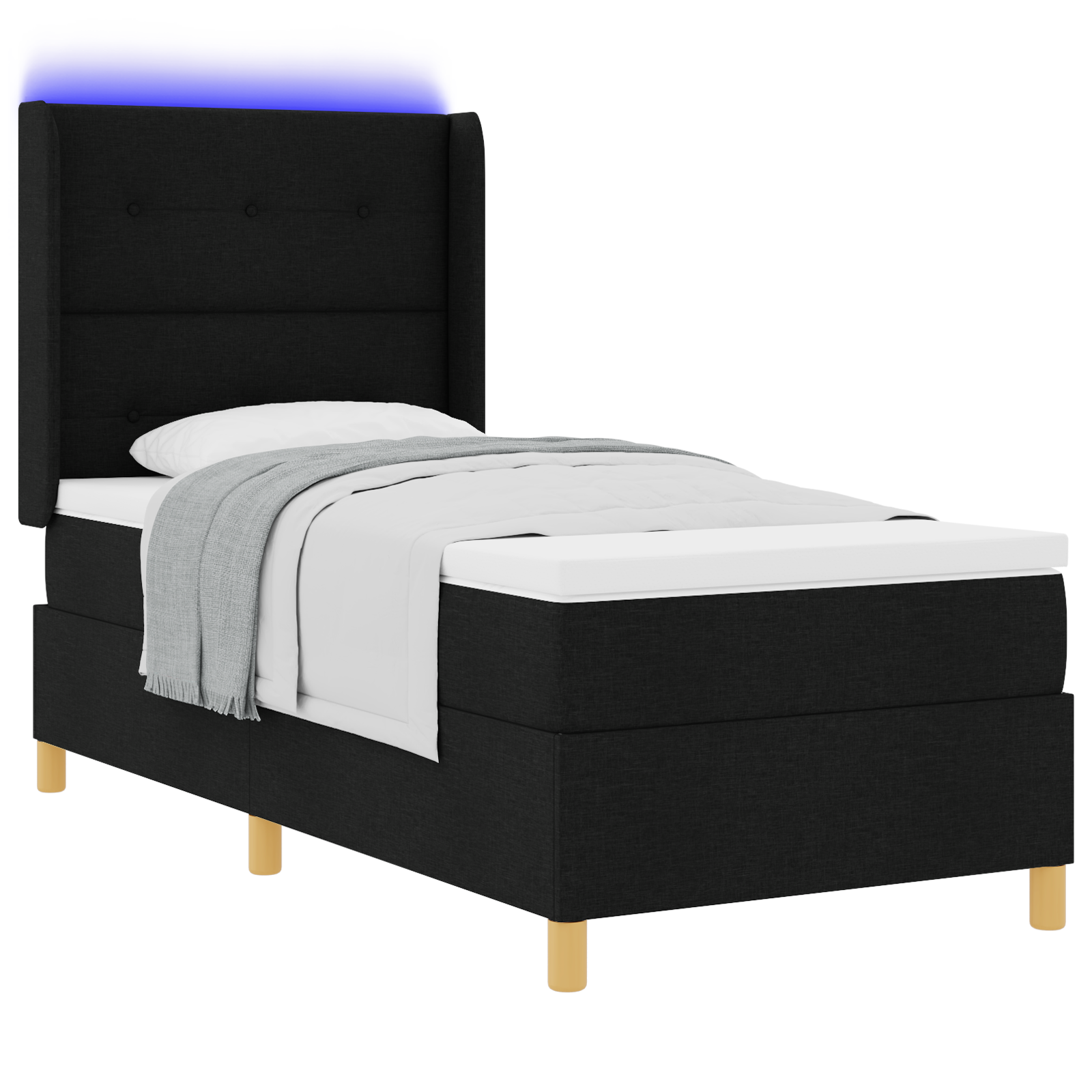 vidaXL Pat cu arcuri cu saltea Negru 80 x 200 cm țesătură vidaXL Pat cu arcuri cu saltea Negru 80 x 200 cm țesătură