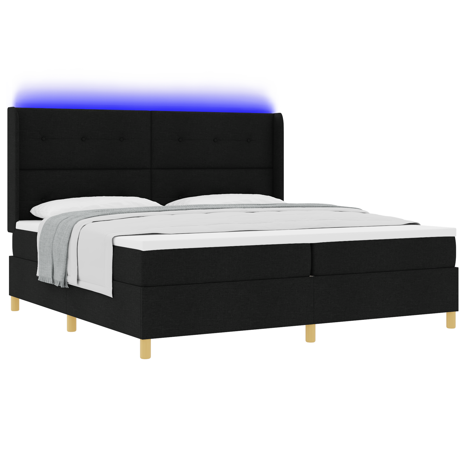 vidaXL Pat cu arcuri cu saltea Negru 200 x 200 cm țesătură vidaXL Pat cu arcuri cu saltea Negru 200 x 200 cm țesătură