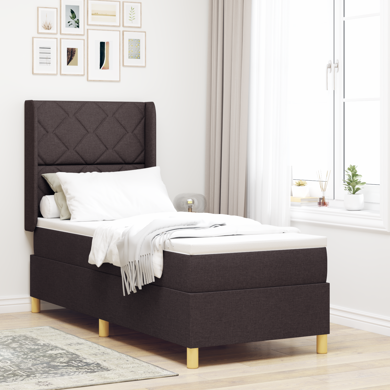 vidaXL Pat cu arcuri cu saltea Maro 80 x 200 cm țesătură vidaXL Pat cu arcuri cu saltea Maro 80 x 200 cm țesătură