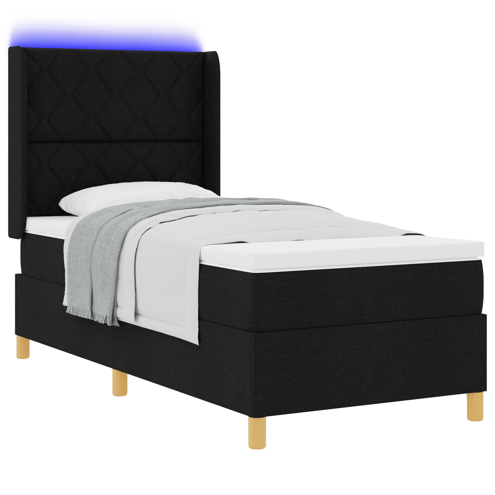 vidaXL Pat cu arcuri cu saltea Negru 100 x 200 cm țesătură vidaXL Pat cu arcuri cu saltea Negru 100 x 200 cm țesătură