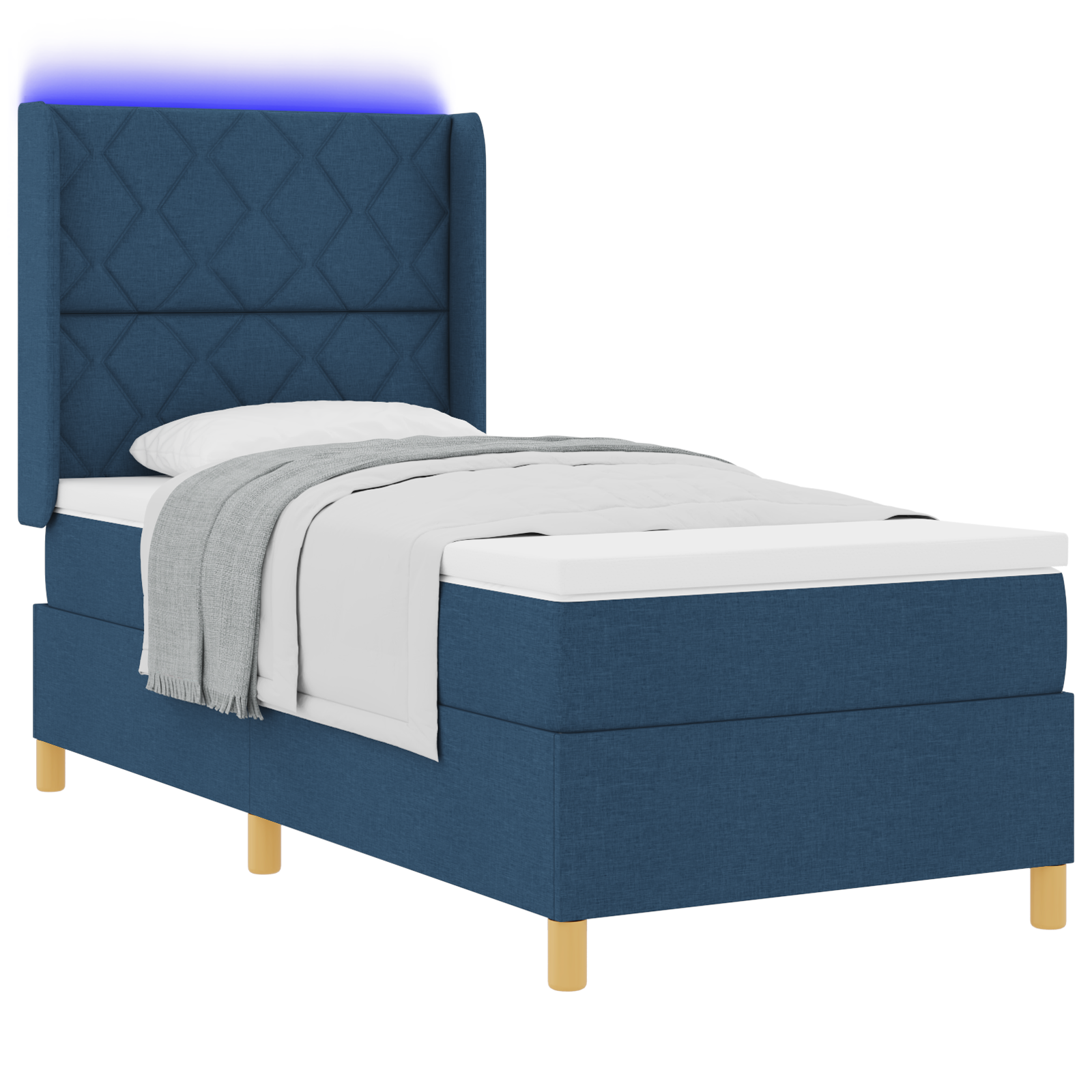 Pat cu somieră vidaXL cu saltea și LED albastru 100x200 cm din țesătură Pat cu somieră vidaXL cu saltea și LED albastru 100x200 cm din țesătură