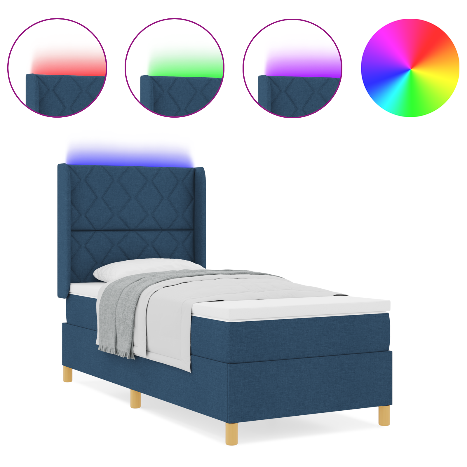 Pat cu somieră vidaXL cu saltea și LED albastru 100x200 cm din țesătură Pat cu somieră vidaXL cu saltea și LED albastru 100x200 cm din țesătură