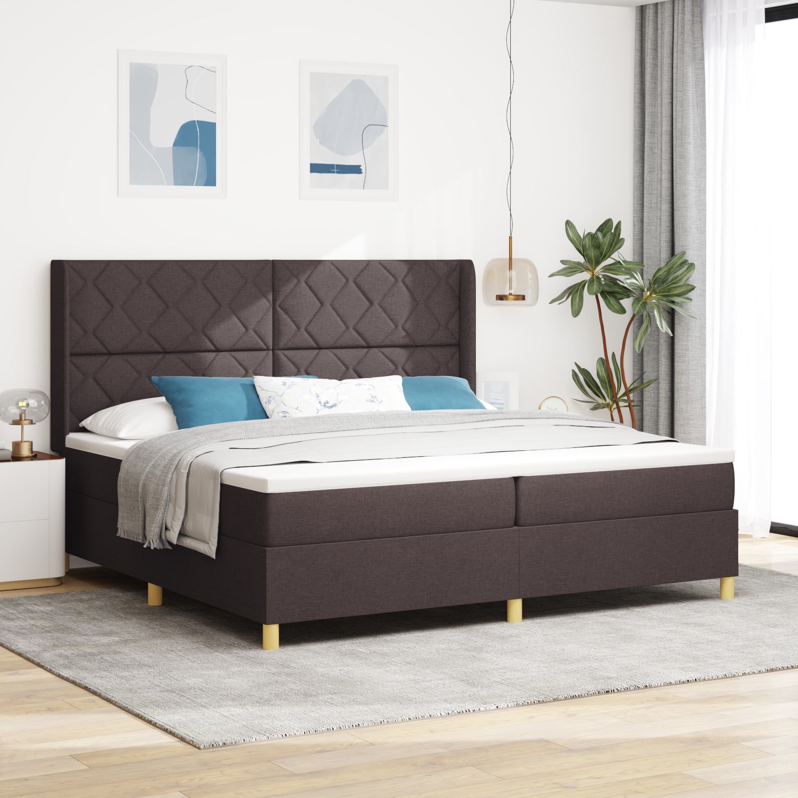 vidaXL Pat cu arcuri cu saltea Maro 200 x 200 cm țesătură vidaXL Pat cu arcuri cu saltea Maro 200 x 200 cm țesătură