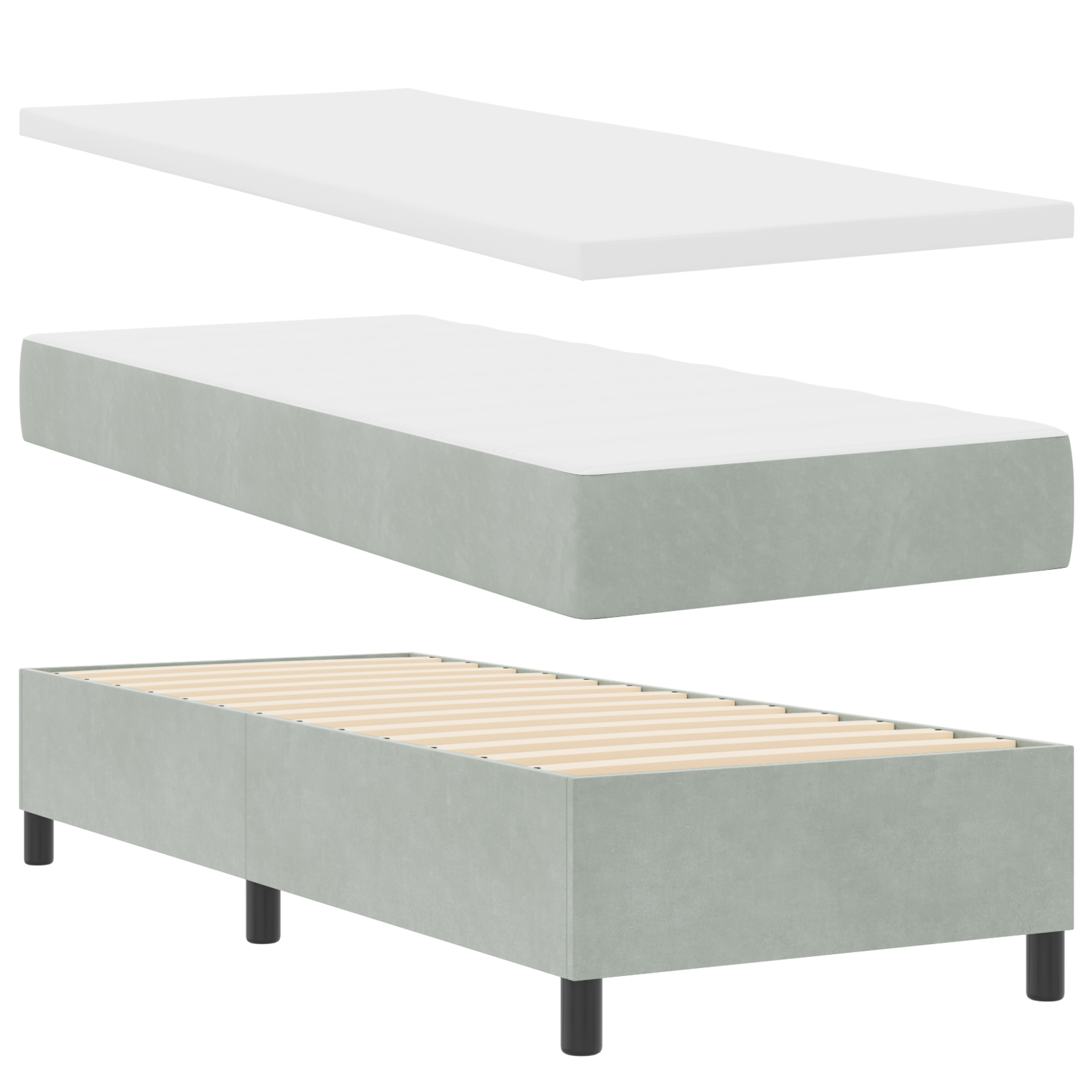 vidaXL Pat cu boxă spring LED și saltea Argyle Gri deschis 80 x 200 cm vidaXL Pat cu boxă spring LED și saltea Argyle Gri deschis 80 x 200 cm