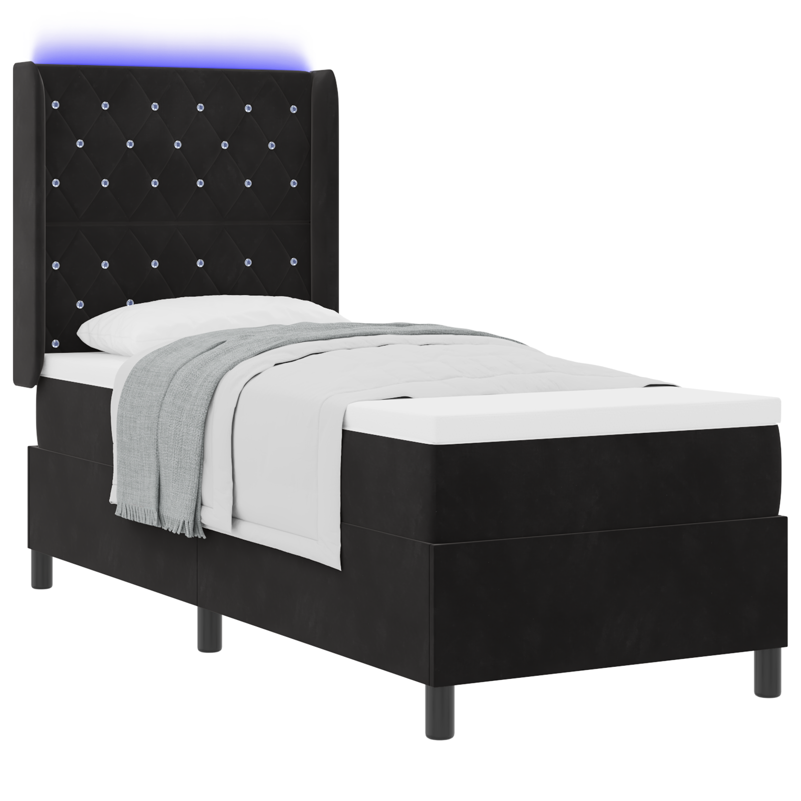vidaXL Pat cu boxă spring LED și saltea Negru 80 x 200 cm Catifea vidaXL Pat cu boxă spring LED și saltea Negru 80 x 200 cm Catifea
