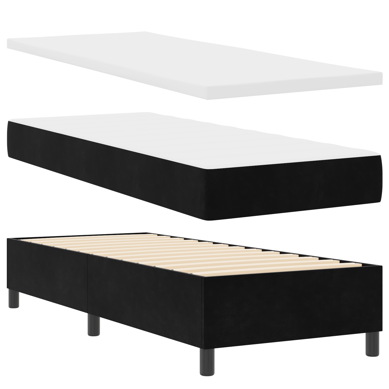 vidaXL Pat cu boxă spring LED și saltea Negru 80 x 200 cm Catifea vidaXL Pat cu boxă spring LED și saltea Negru 80 x 200 cm Catifea