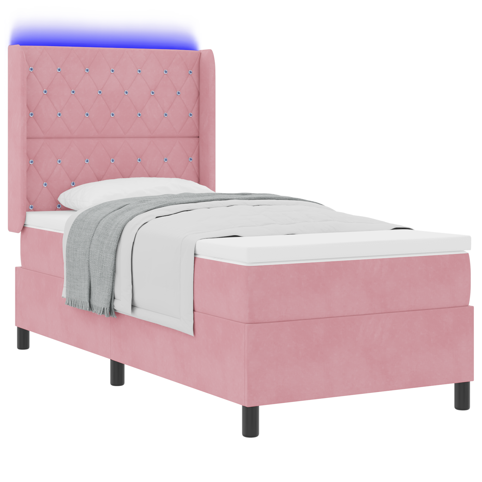 vidaXL Pat cu boxă spring LED și saltea Argyle Roz 90 x 190 cm Catifea vidaXL Pat cu boxă spring LED și saltea Argyle Roz 90 x 190 cm Catifea
