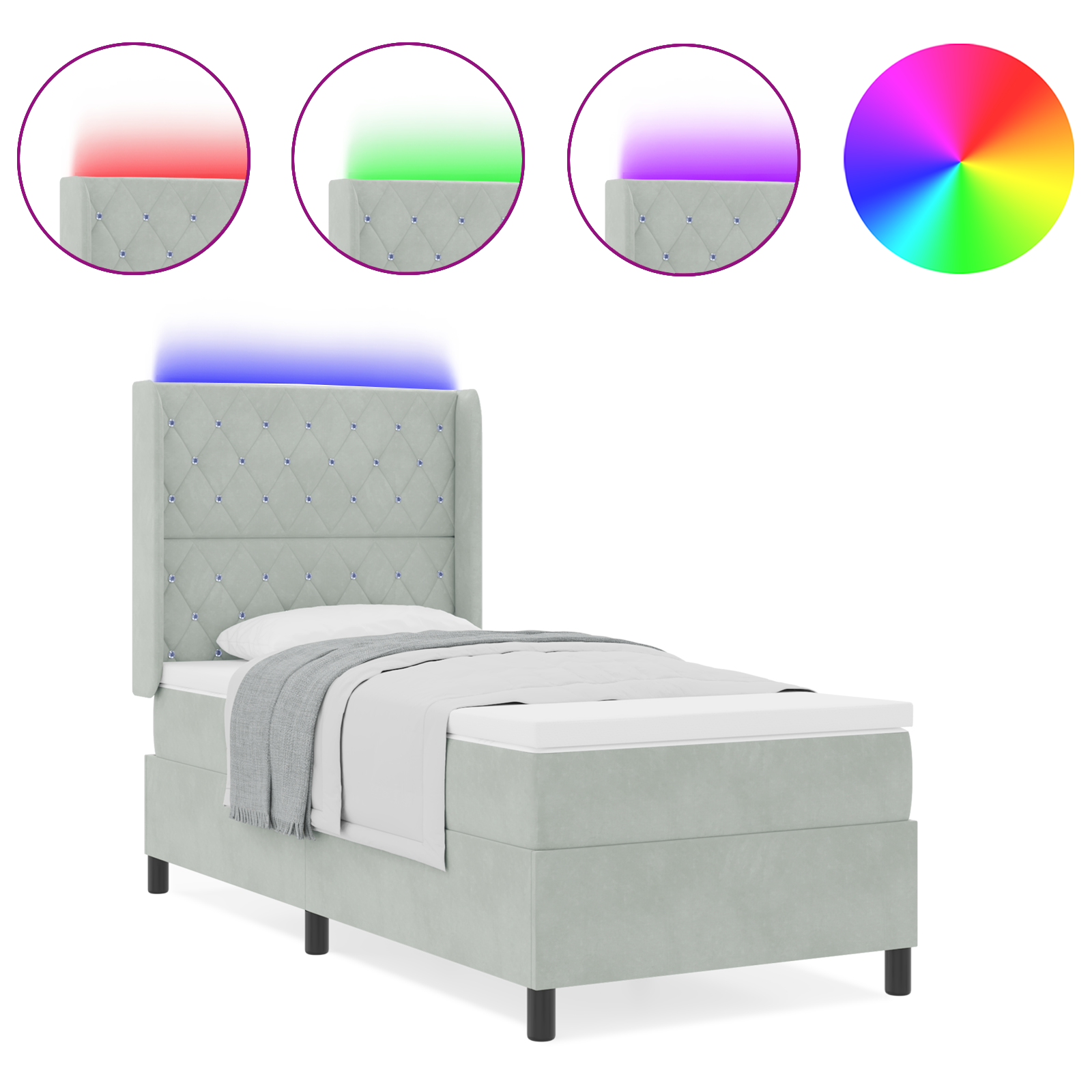 vidaXL Pat cu boxă spring LED și saltea Argyle Gri deschis 90 x 200 cm
