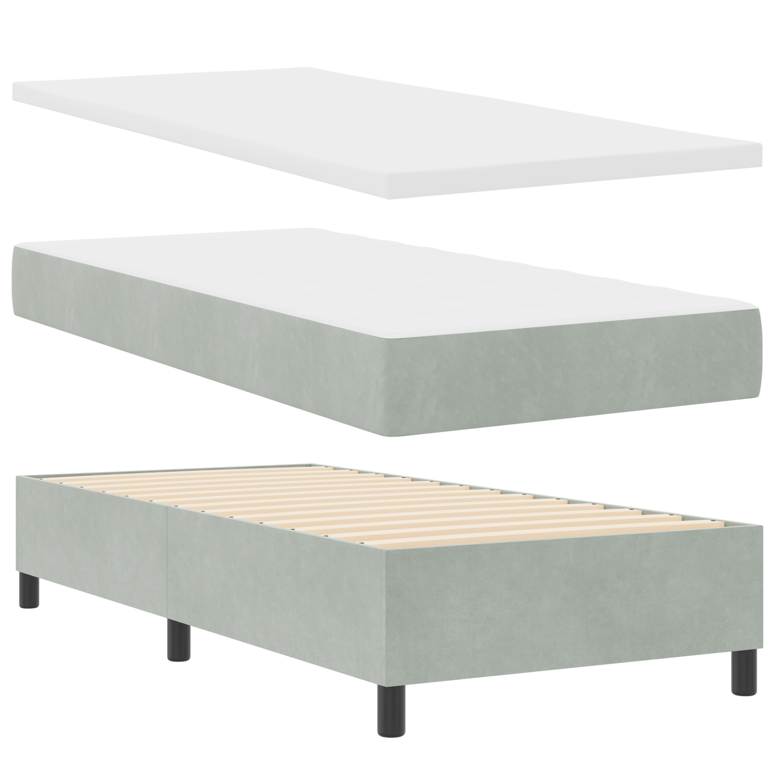 vidaXL Pat cu boxă spring LED și saltea Gri deschis 100 x 200 cm vidaXL Pat cu boxă spring LED și saltea Gri deschis 100 x 200 cm
