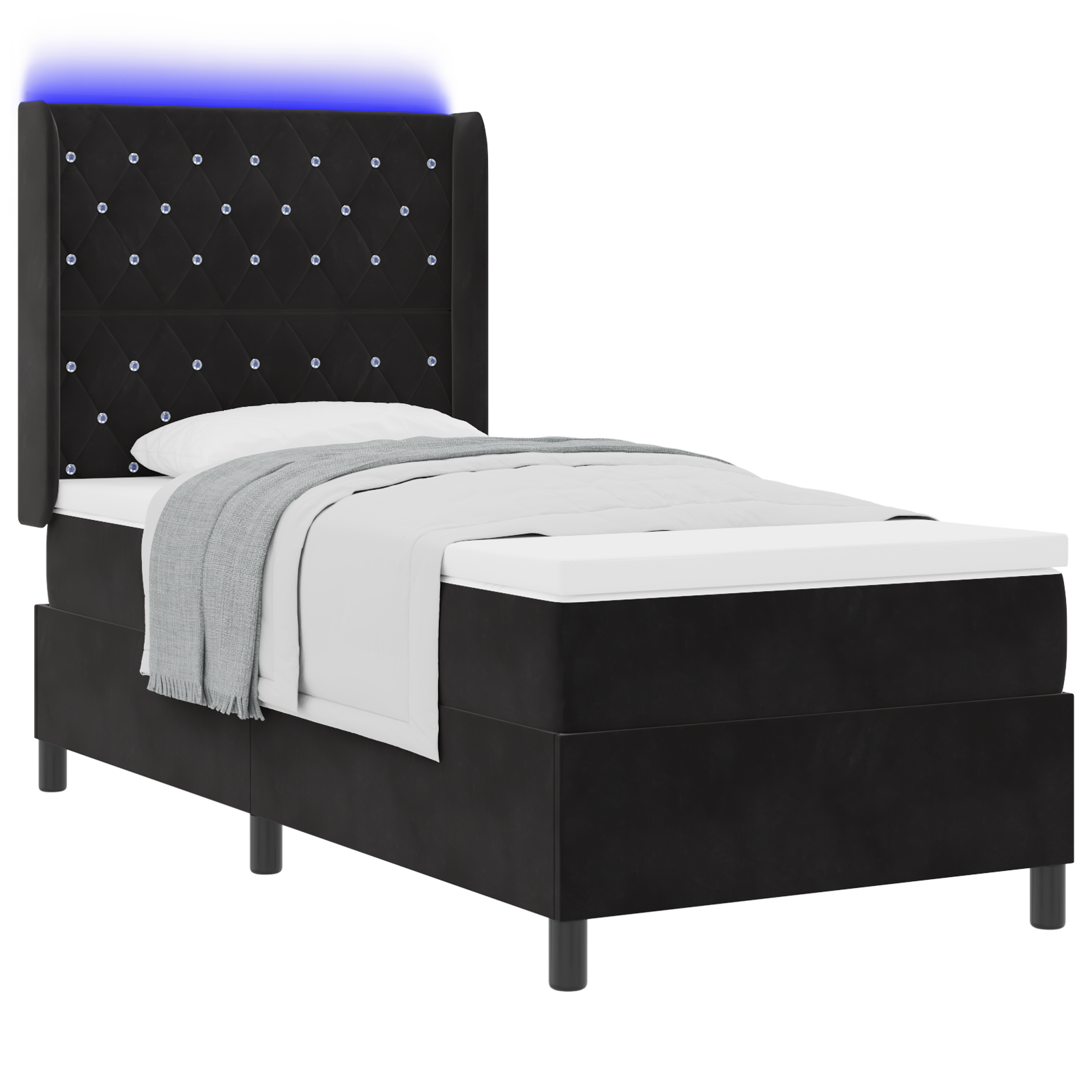 vidaXL Pat cu boxă spring LED și saltea Negru 100 x 200 cm Catifea vidaXL Pat cu boxă spring LED și saltea Negru 100 x 200 cm Catifea