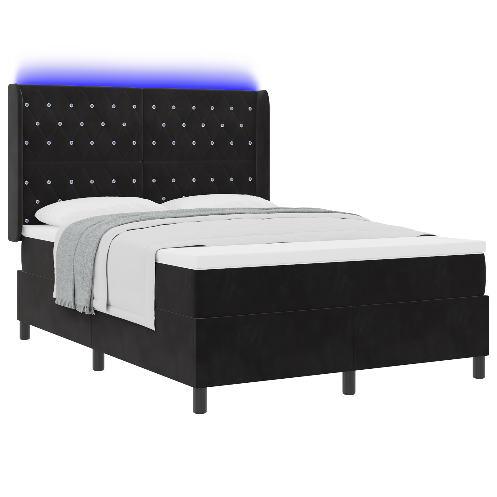 vidaXL Pat cu boxă spring LED și saltea Negru 140 x 190 cm Catifea