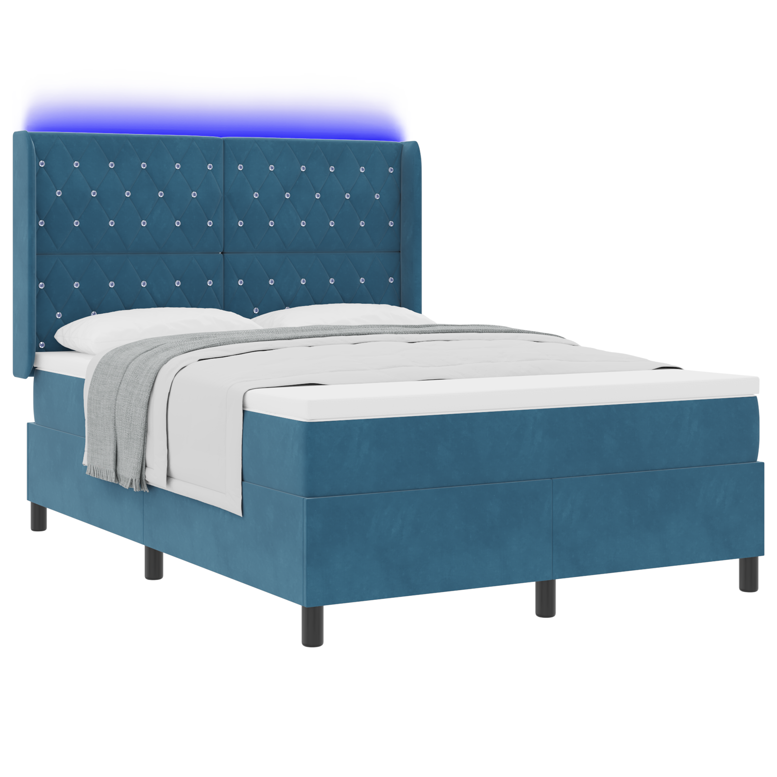 vidaXL Pat cu boxă spring LED și saltea albastru 140 x 190 cm Catifea vidaXL Pat cu boxă spring LED și saltea albastru 140 x 190 cm Catifea