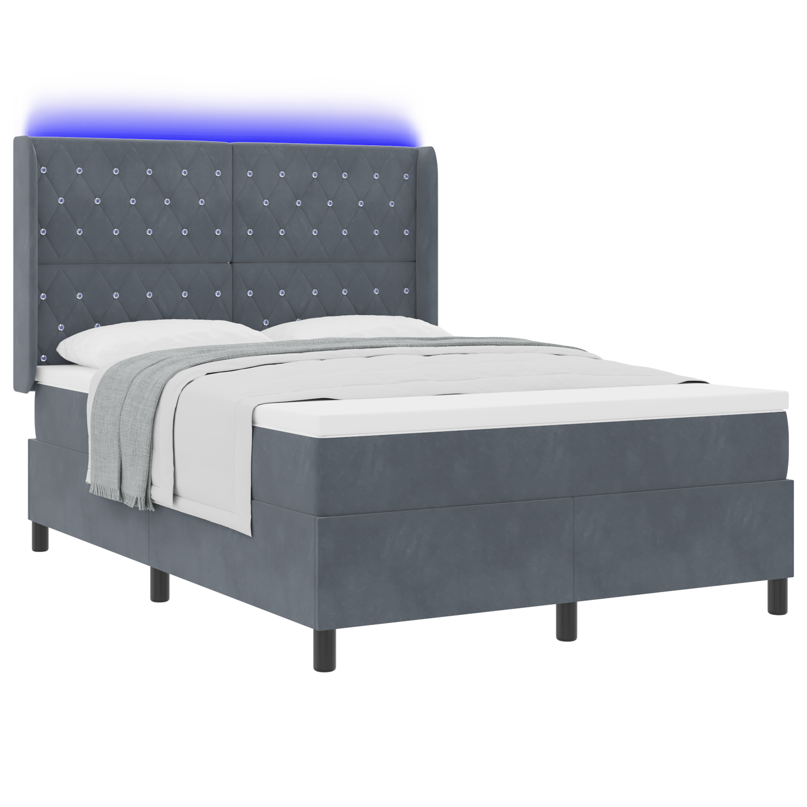 vidaXL Pat cu boxă spring LED și saltea Argyle Gri închis 160 x 200 cm vidaXL Pat cu boxă spring LED și saltea Argyle Gri închis 160 x 200 cm