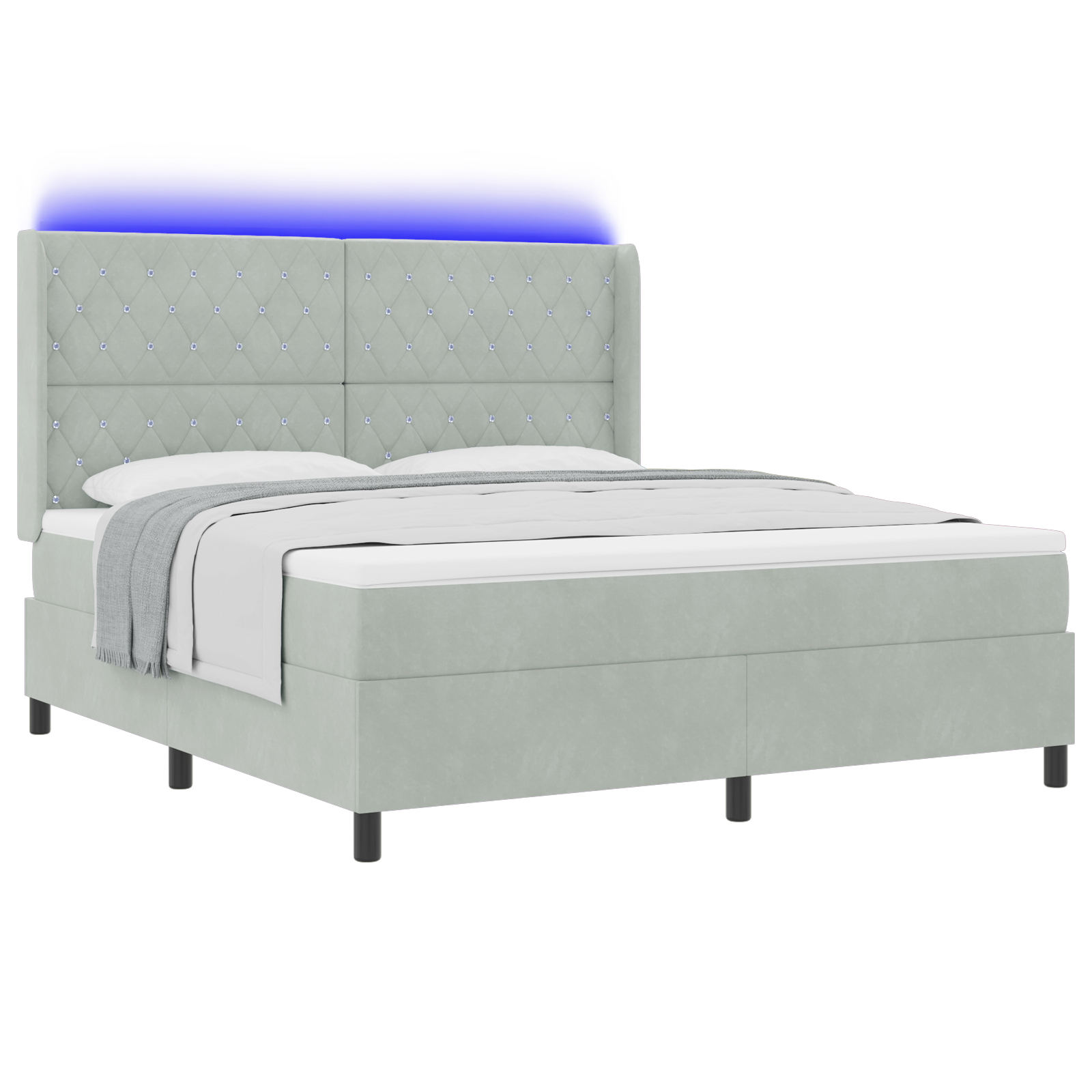 vidaXL Pat cu boxă spring LED și saltea Gri deschis 180 x 200 cm