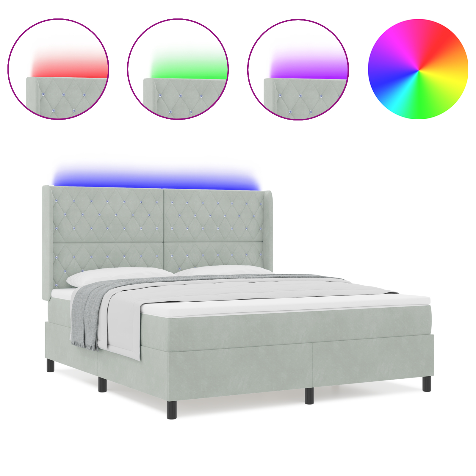 vidaXL Pat cu boxă spring LED și saltea Gri deschis 180 x 200 cm