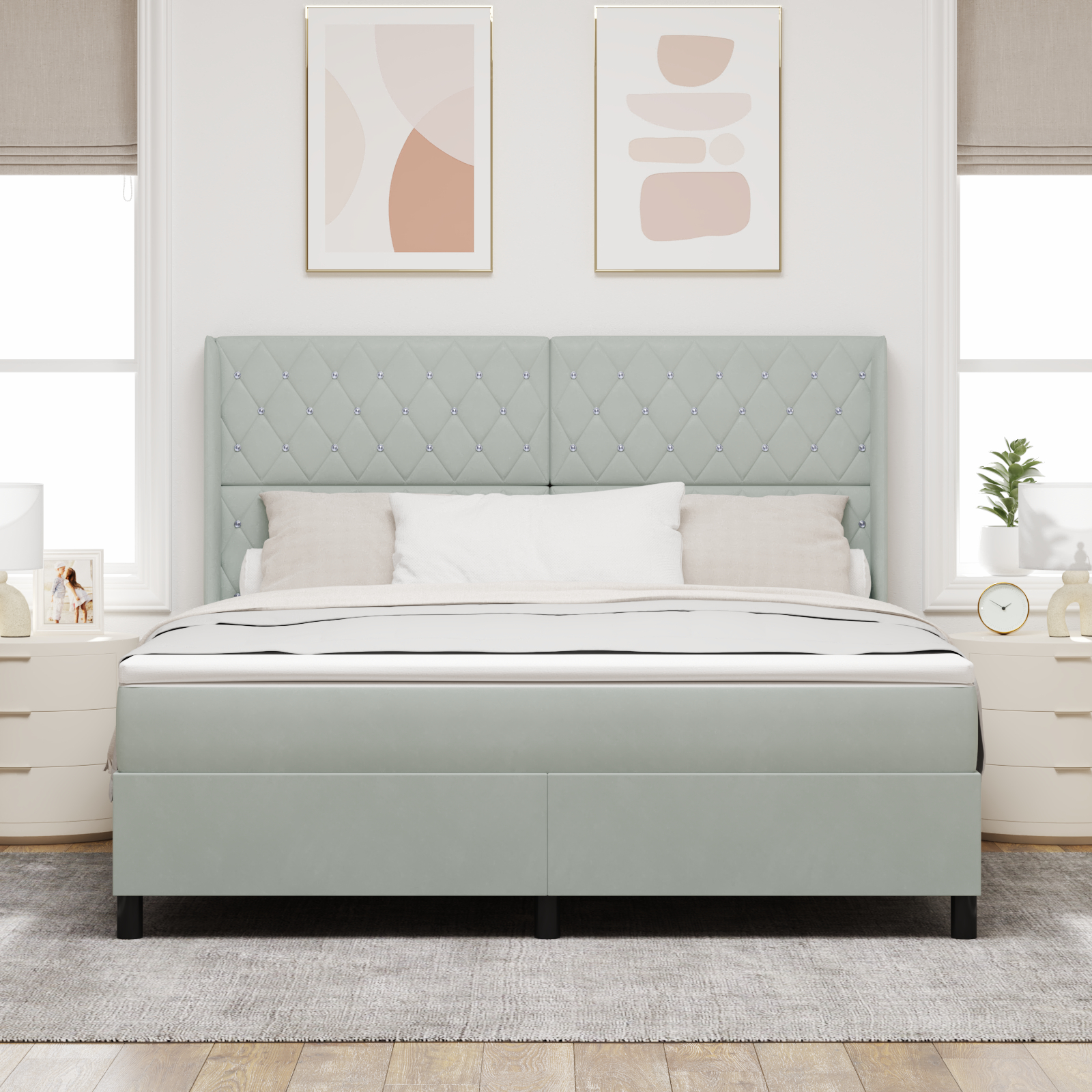 vidaXL Pat cu boxă spring LED și saltea Gri deschis 180 x 200 cm