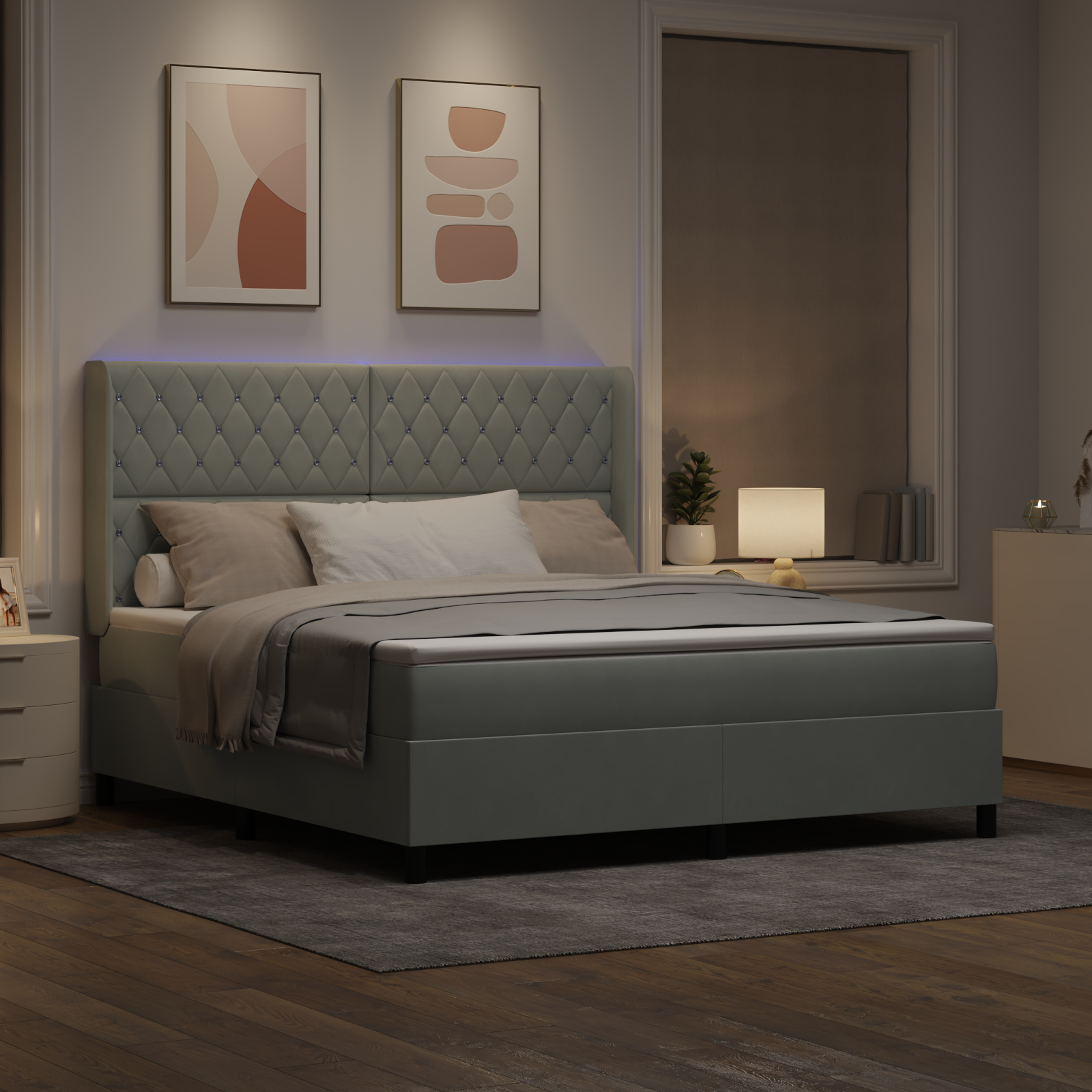 vidaXL Pat cu boxă spring LED și saltea Gri deschis 180 x 200 cm