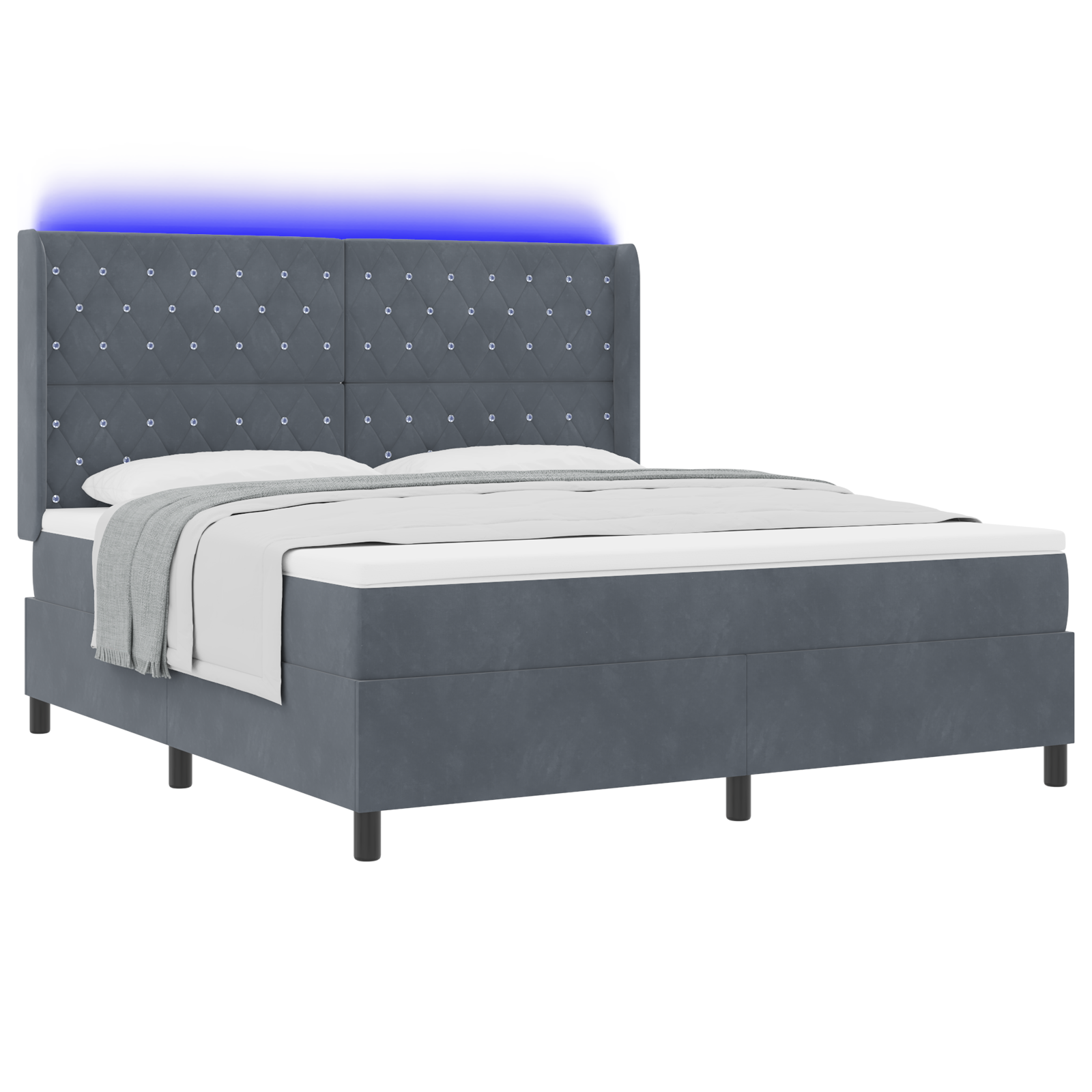 vidaXL Pat cu boxă spring LED și saltea Argyle Gri închis 180 x 200 cm