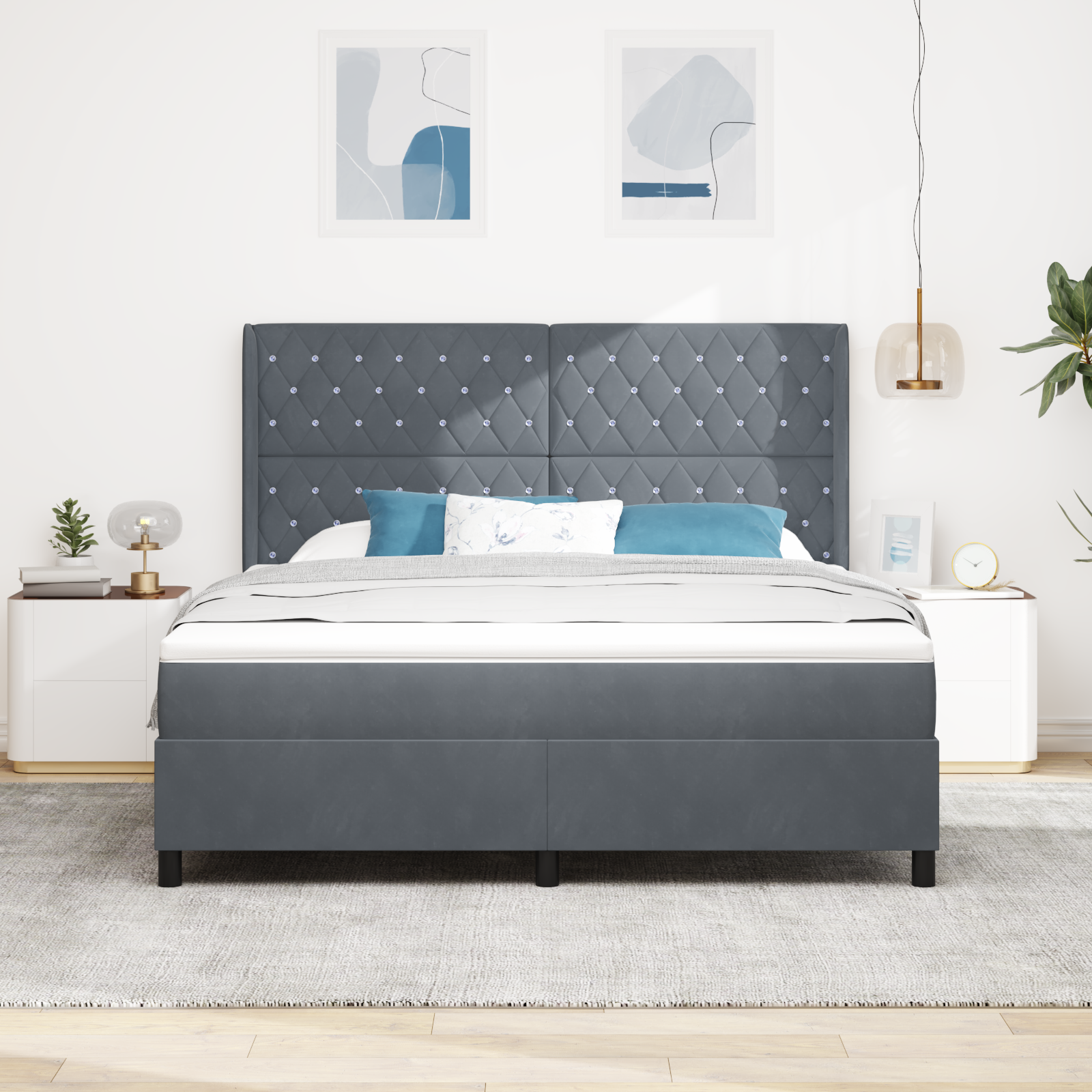 vidaXL Pat cu boxă spring LED și saltea Argyle Gri închis 180 x 200 cm