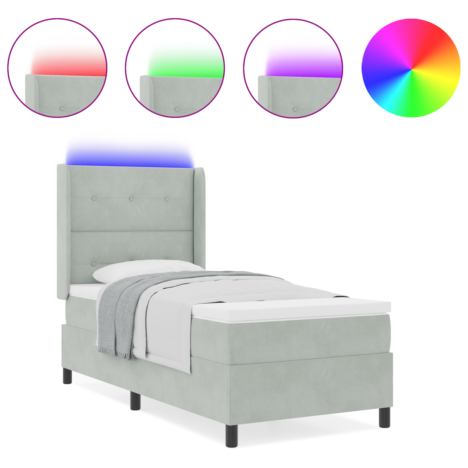 vidaXL Pat cu boxă spring LED și saltea Manual Gri deschis 80 x 200 cm