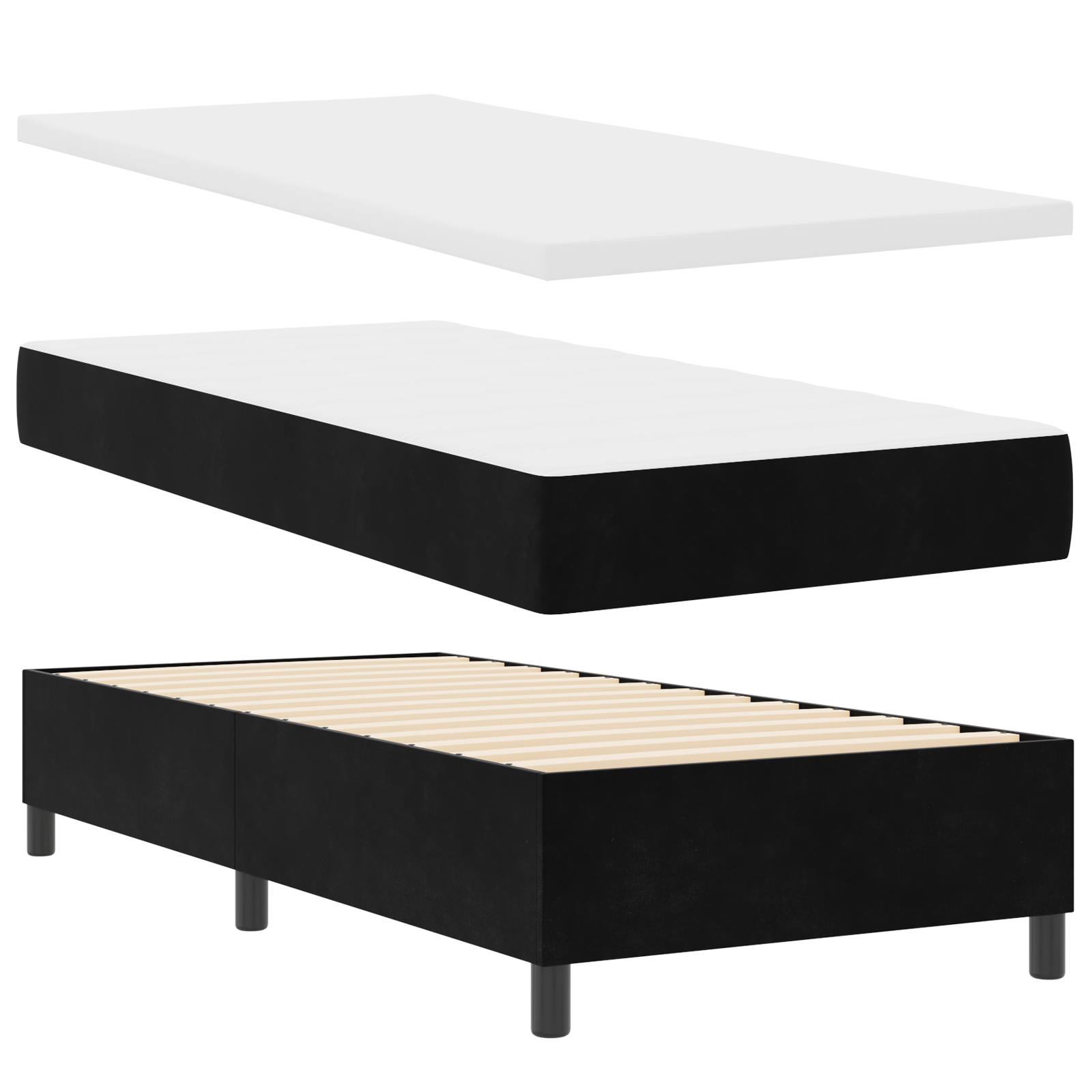vidaXL Pat cu boxă spring LED și saltea Negru 80 x 200 cm Catifea vidaXL Pat cu boxă spring LED și saltea Negru 80 x 200 cm Catifea