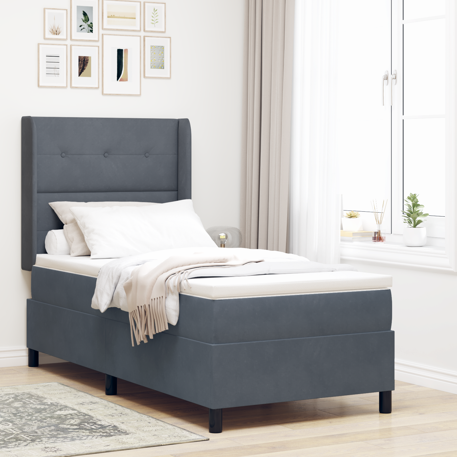 vidaXL Pat cu boxă spring LED și saltea Gri închis 90 x 190 cm Catifea