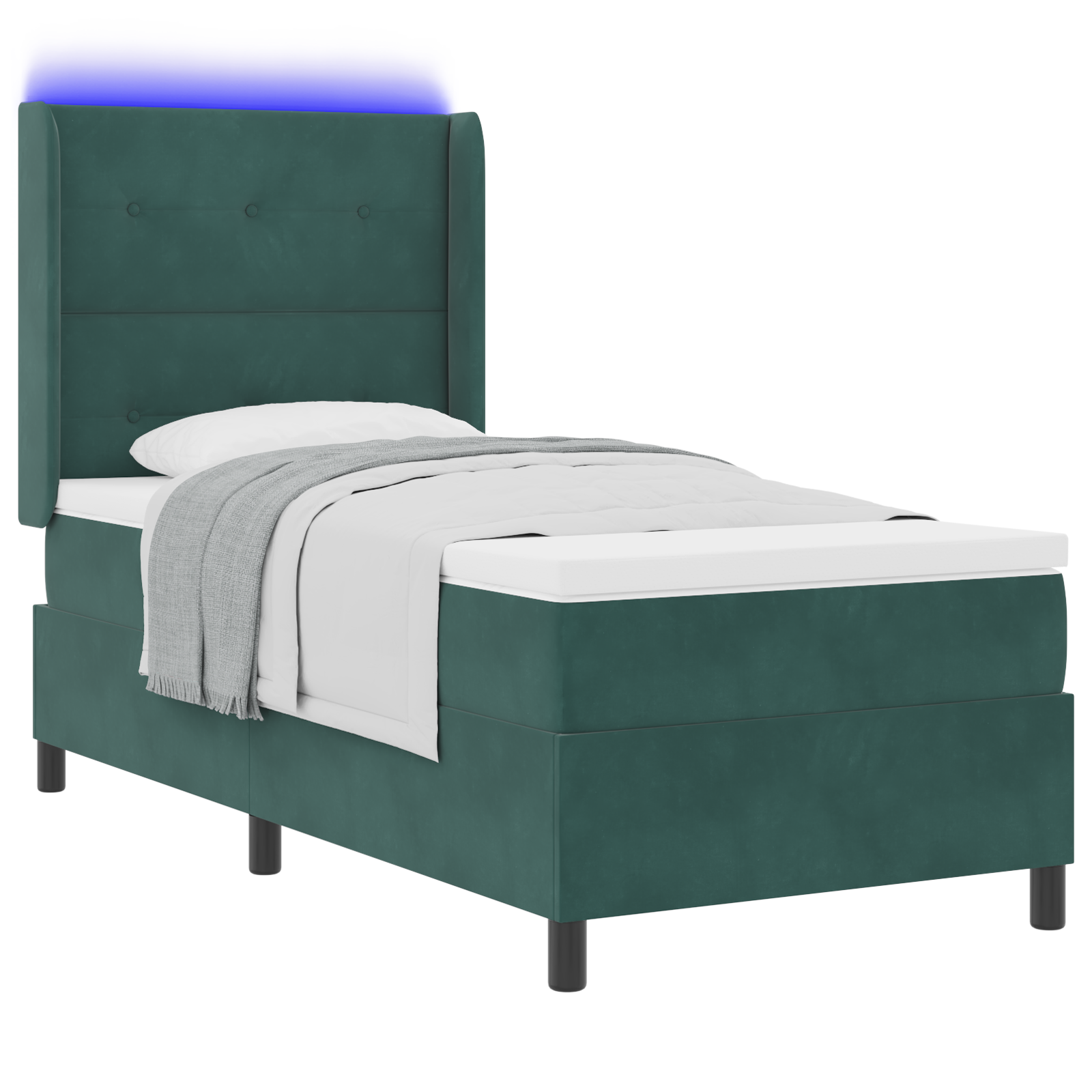 vidaXL Pat cu boxă spring LED și saltea Verde închis 90 x 200 cm