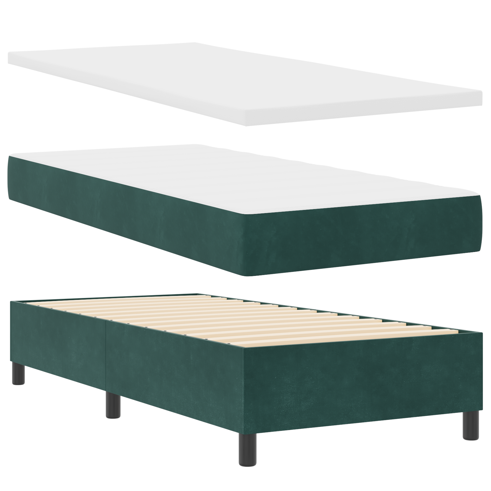 vidaXL Pat cu boxă spring LED și saltea Verde închis 90 x 200 cm