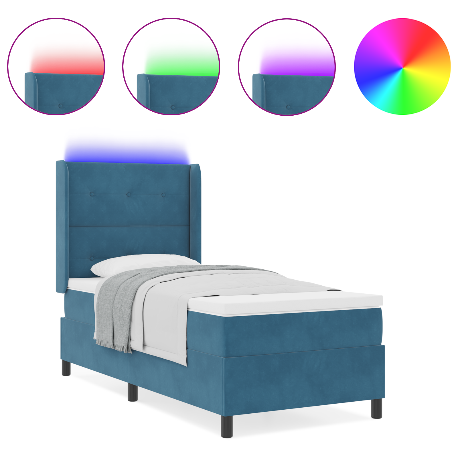 vidaXL Pat cu boxă spring LED și saltea albastru 90 x 200 cm Catifea