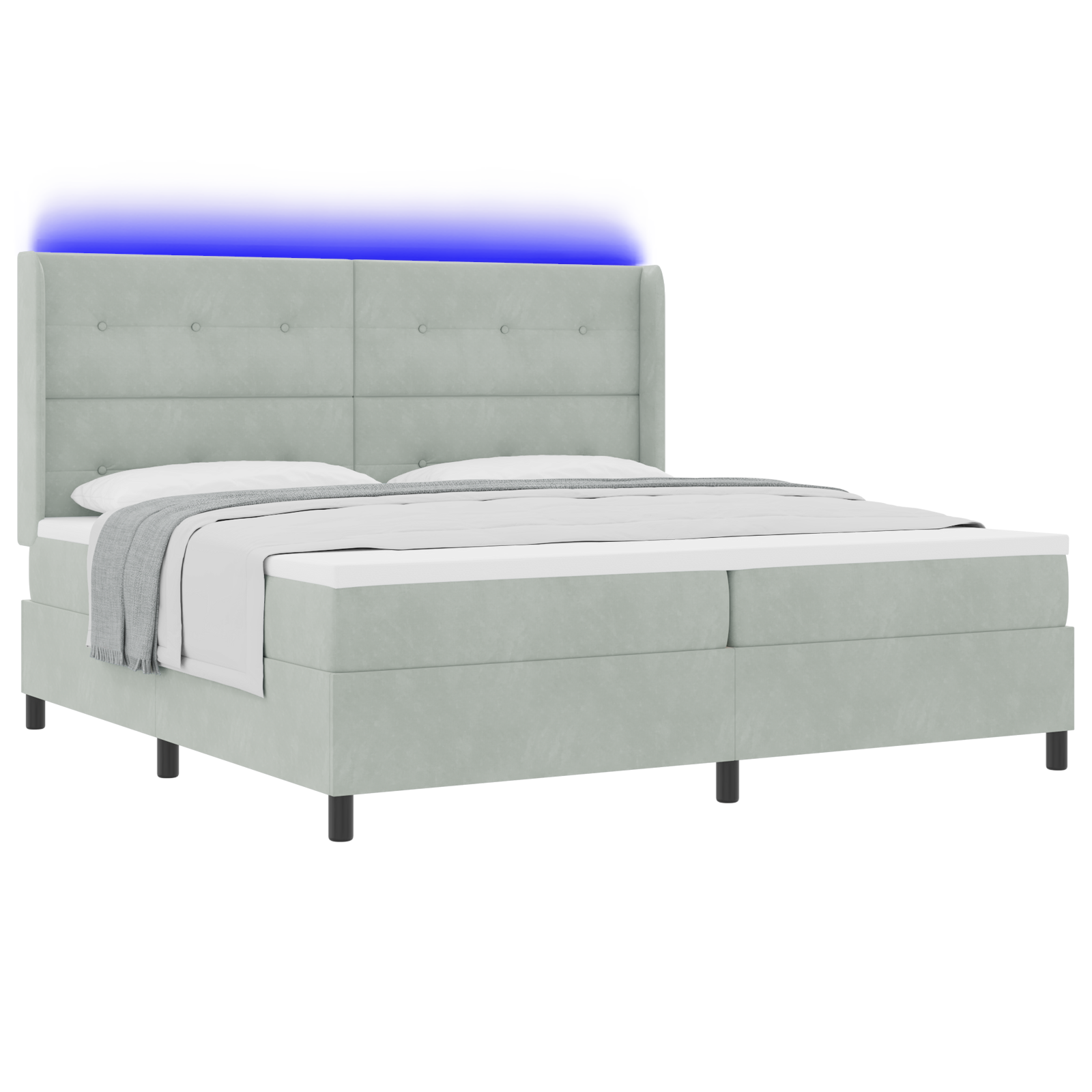 vidaXL Pat cu boxă spring LED și saltea Gri deschis 200 x 200 cm