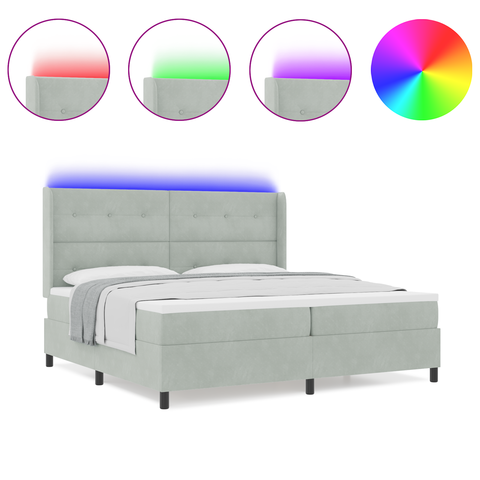 vidaXL Pat cu boxă spring LED și saltea Gri deschis 200 x 200 cm