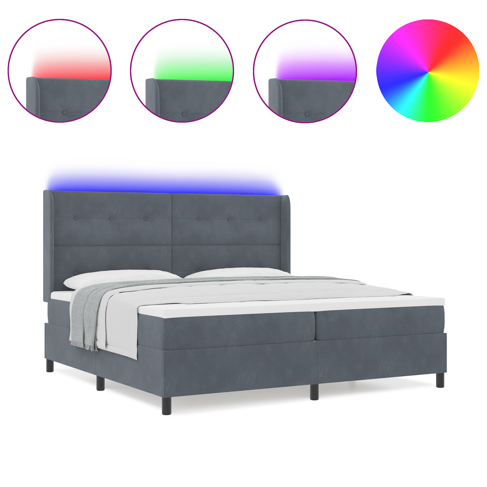 vidaXL Pat cu boxă spring LED și saltea Manual Gri închis 200 x 200 cm vidaXL Pat cu boxă spring LED și saltea Manual Gri închis 200 x 200 cm