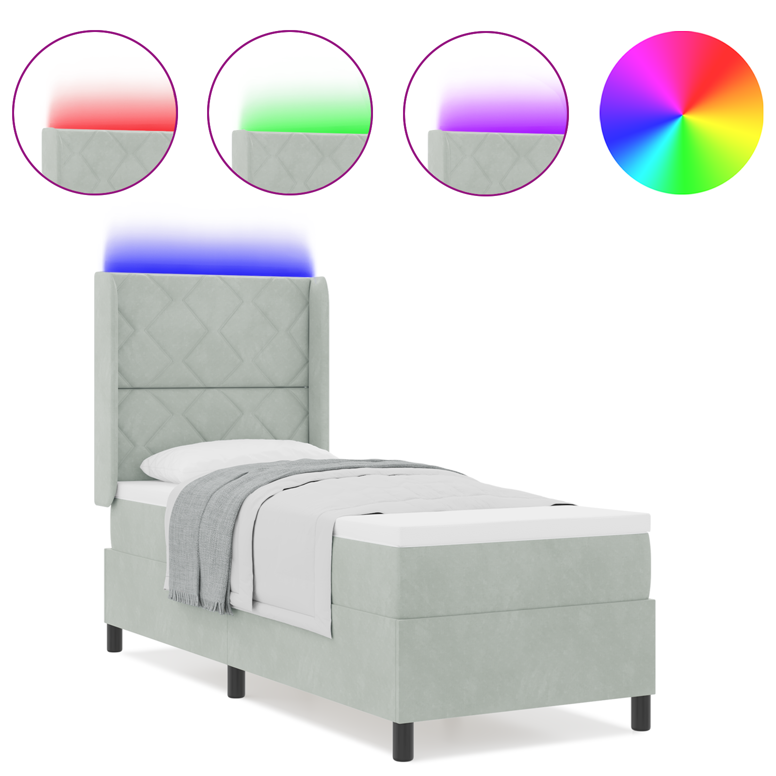 vidaXL Pat cu boxă spring LED și saltea Manual Gri deschis 80 x 200 cm