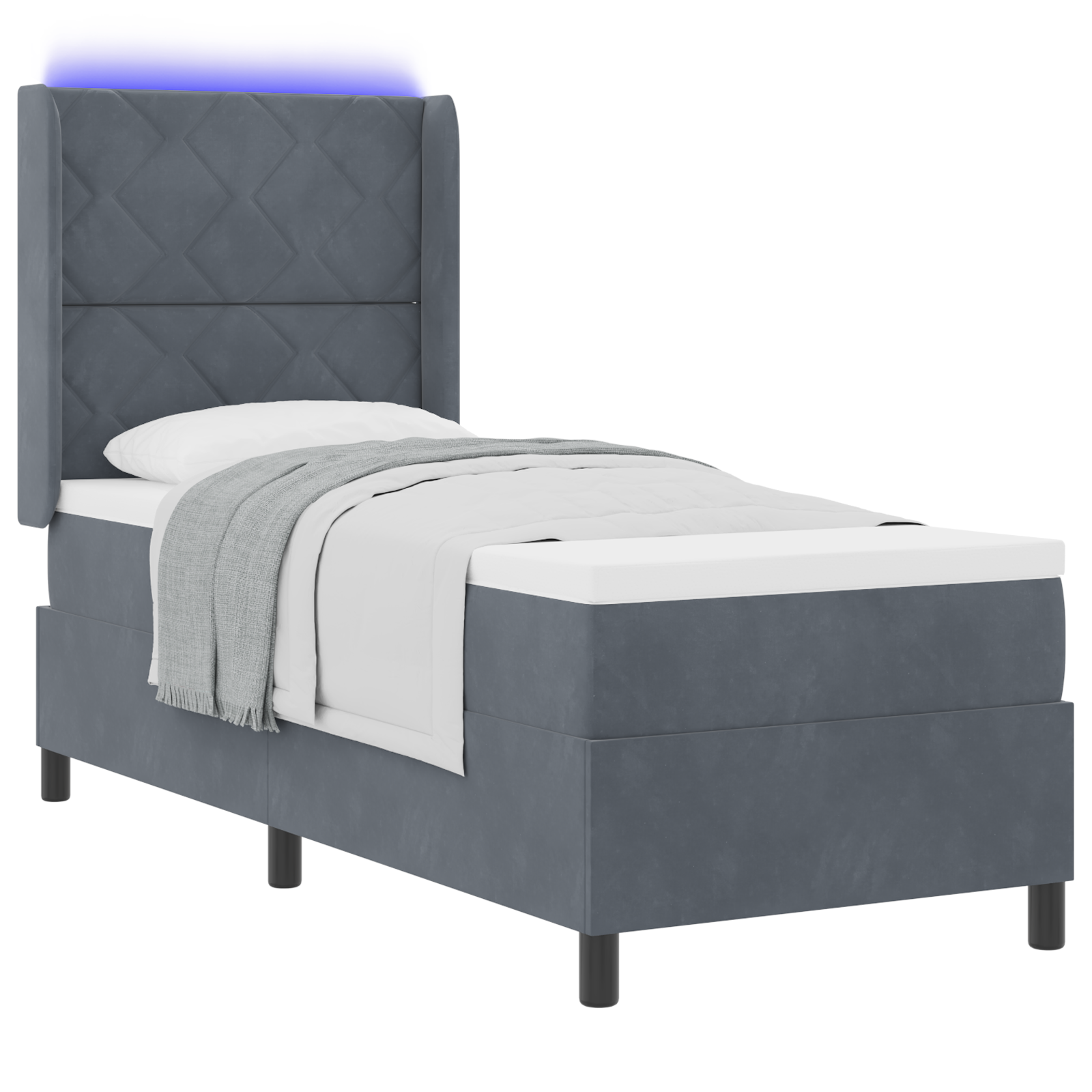 vidaXL Pat cu boxă spring LED și saltea Gri închis 80 x 200 cm Catifea