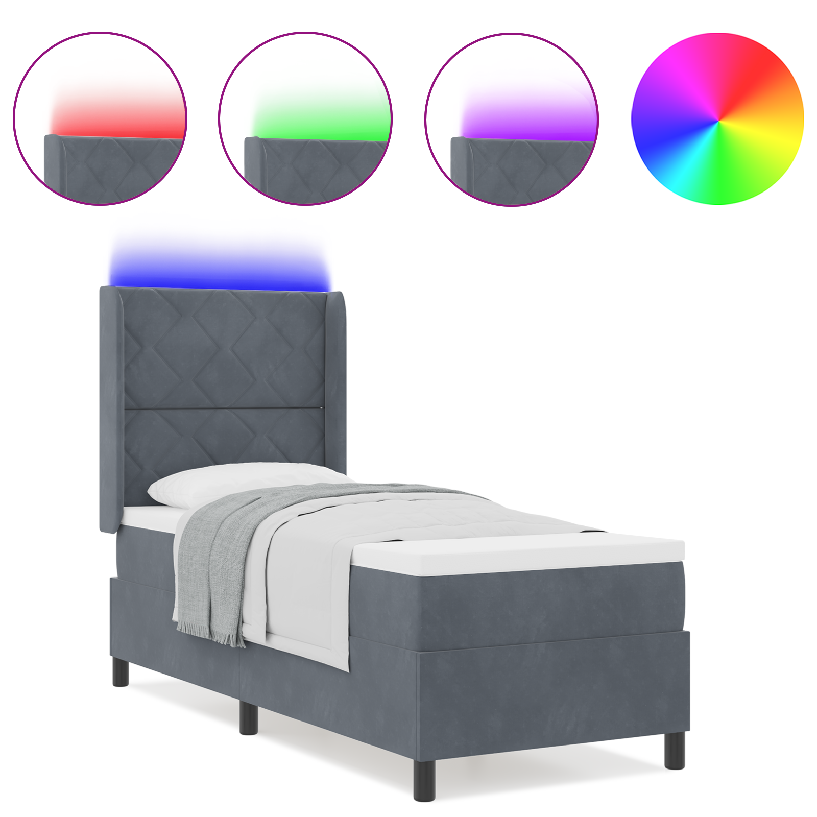 vidaXL Pat cu boxă spring LED și saltea Gri închis 80 x 200 cm Catifea