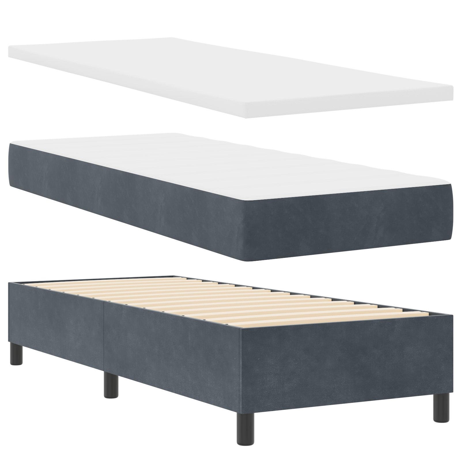 vidaXL Pat cu boxă spring LED și saltea Gri închis 80 x 200 cm Catifea
