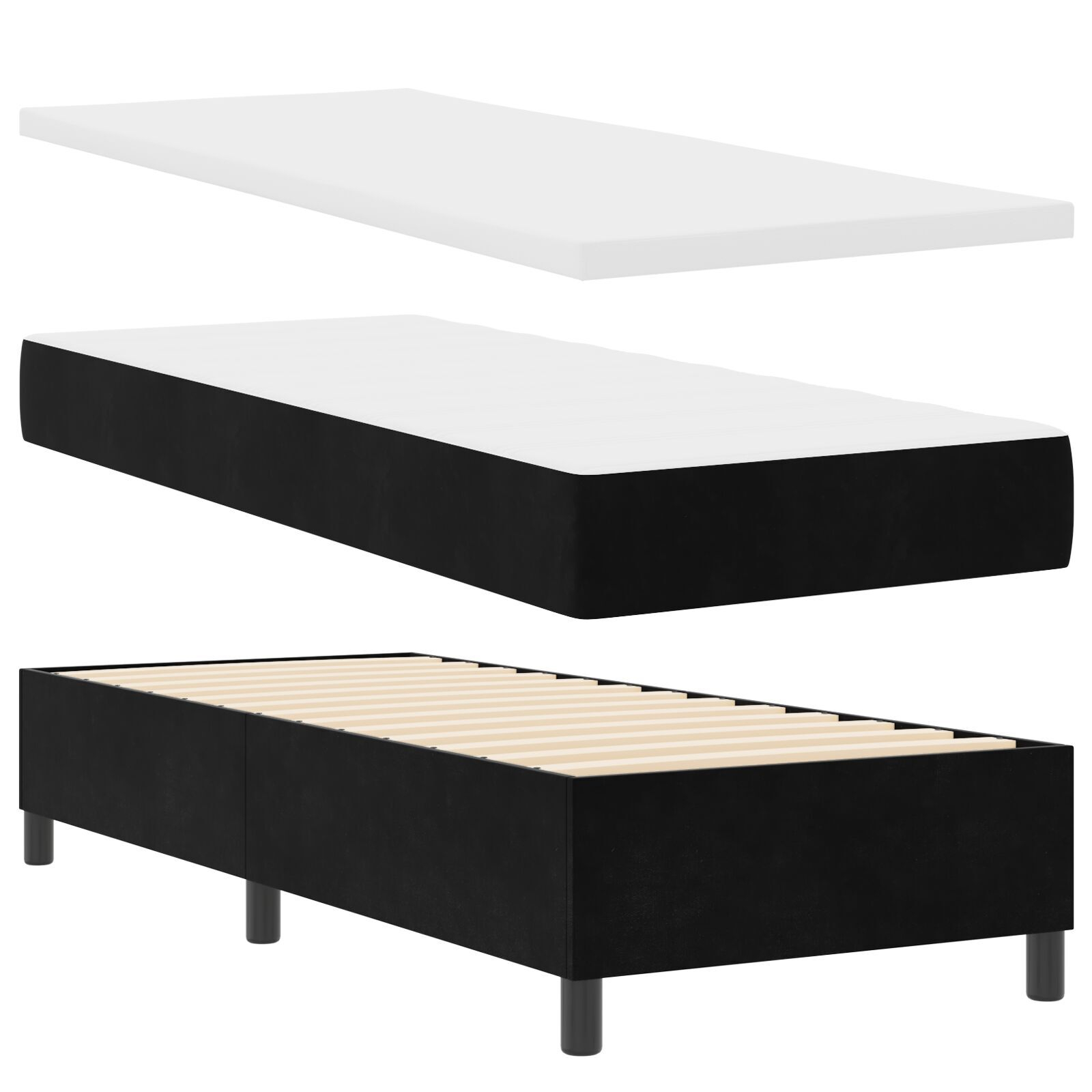 vidaXL Pat cu boxă spring LED și saltea Negru 80 x 200 cm Catifea vidaXL Pat cu boxă spring LED și saltea Negru 80 x 200 cm Catifea