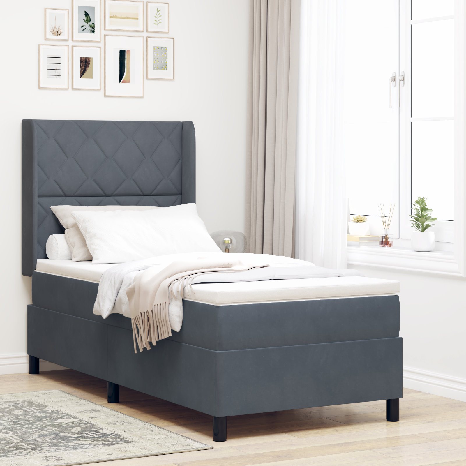 vidaXL Pat cu boxă spring LED și saltea Gri închis 90 x 190 cm Catifea