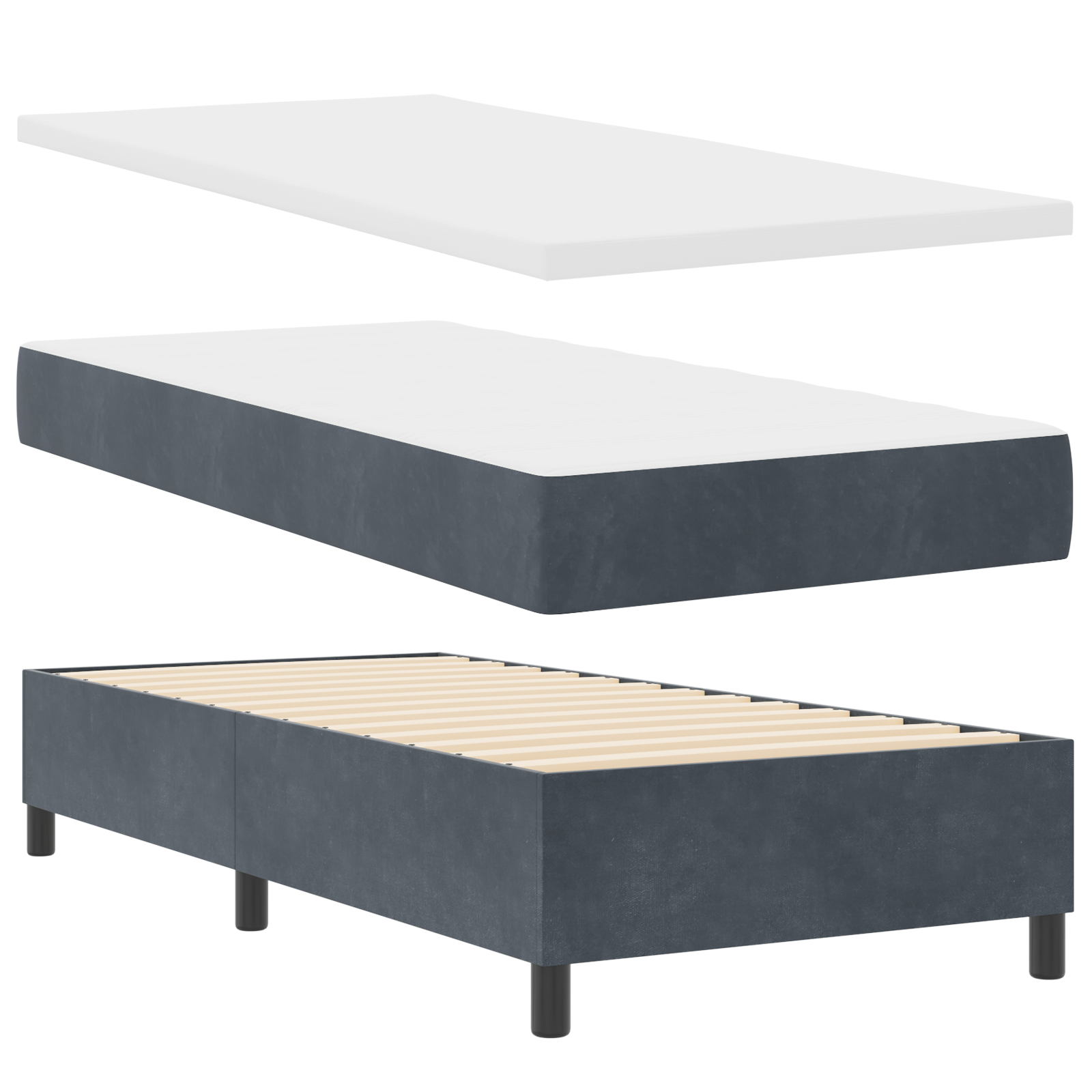 vidaXL Pat cu boxă spring LED și saltea Gri închis 90 x 200 cm Catifea