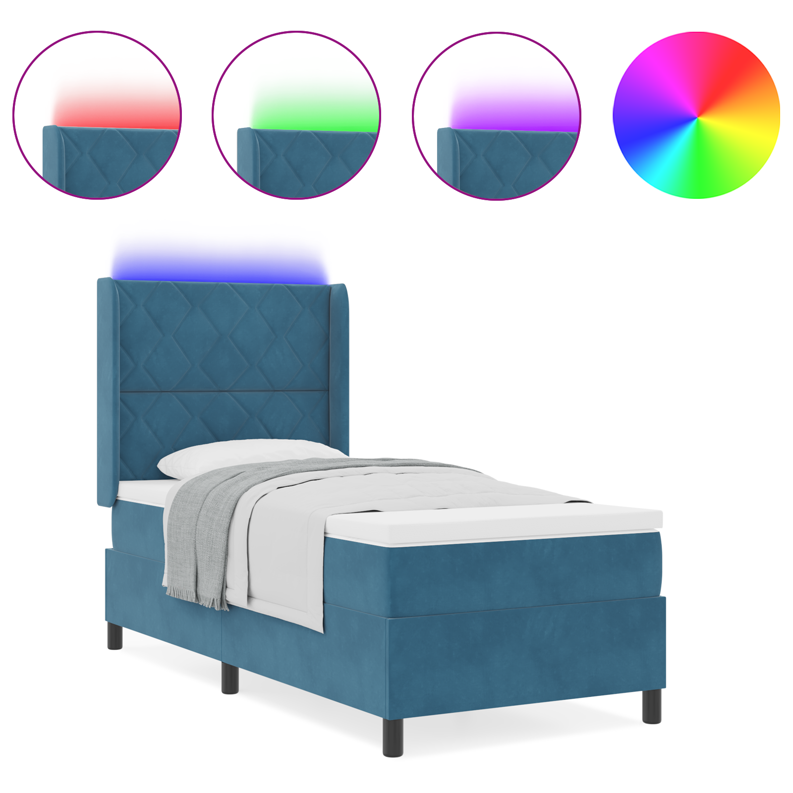 vidaXL Pat cu boxă spring LED și saltea albastru 100 x 200 cm Catifea