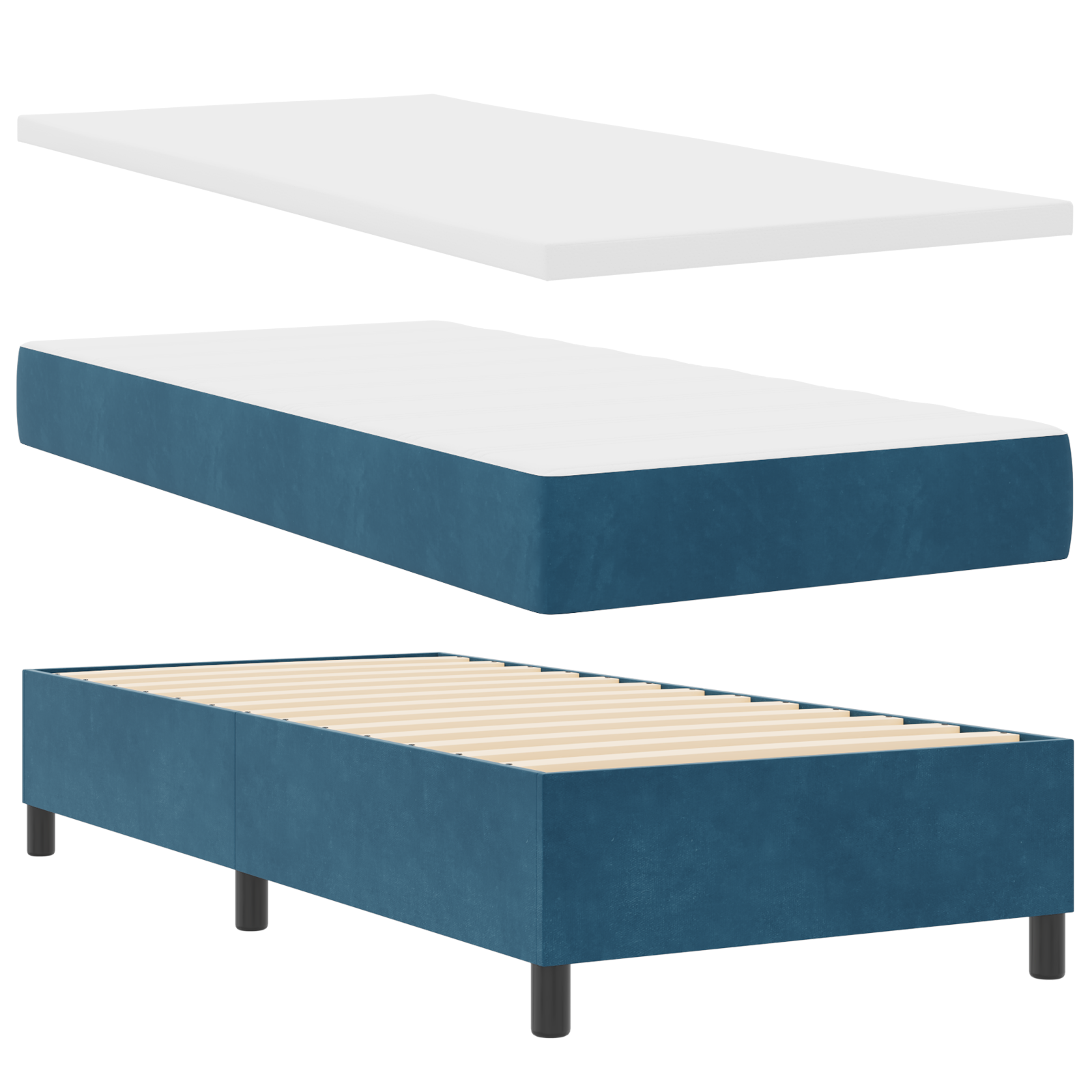 vidaXL Pat cu boxă spring LED și saltea albastru 100 x 200 cm Catifea
