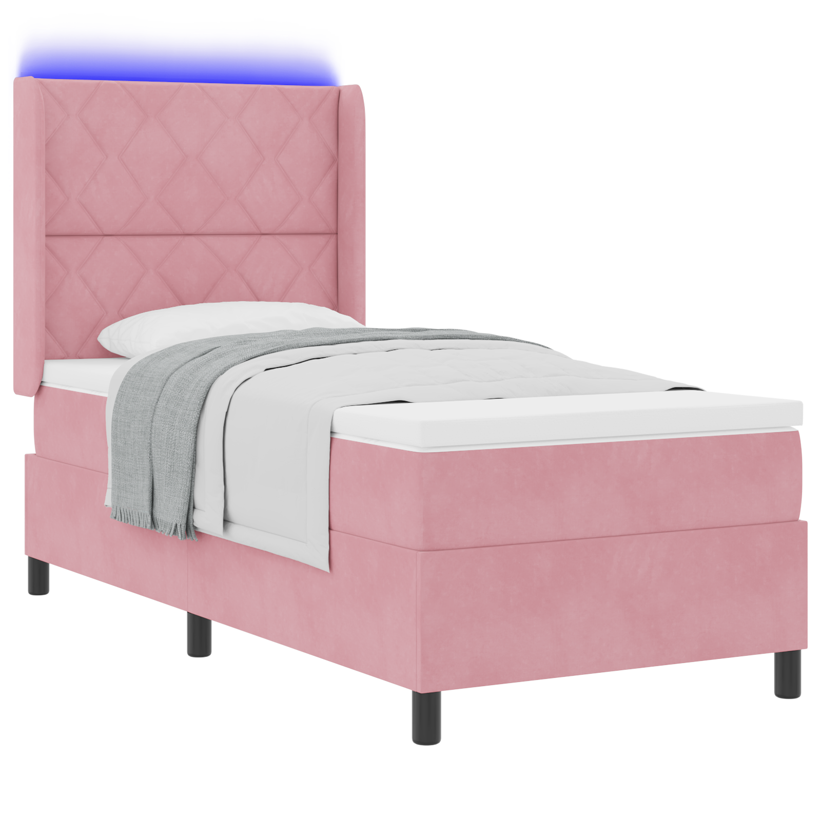 vidaXL Pat cu boxă spring LED și saltea Roz 100 x 200 cm Catifea vidaXL Pat cu boxă spring LED și saltea Roz 100 x 200 cm Catifea
