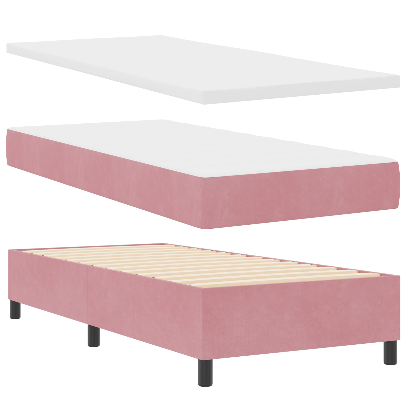 vidaXL Pat cu boxă spring LED și saltea Roz 100 x 200 cm Catifea vidaXL Pat cu boxă spring LED și saltea Roz 100 x 200 cm Catifea