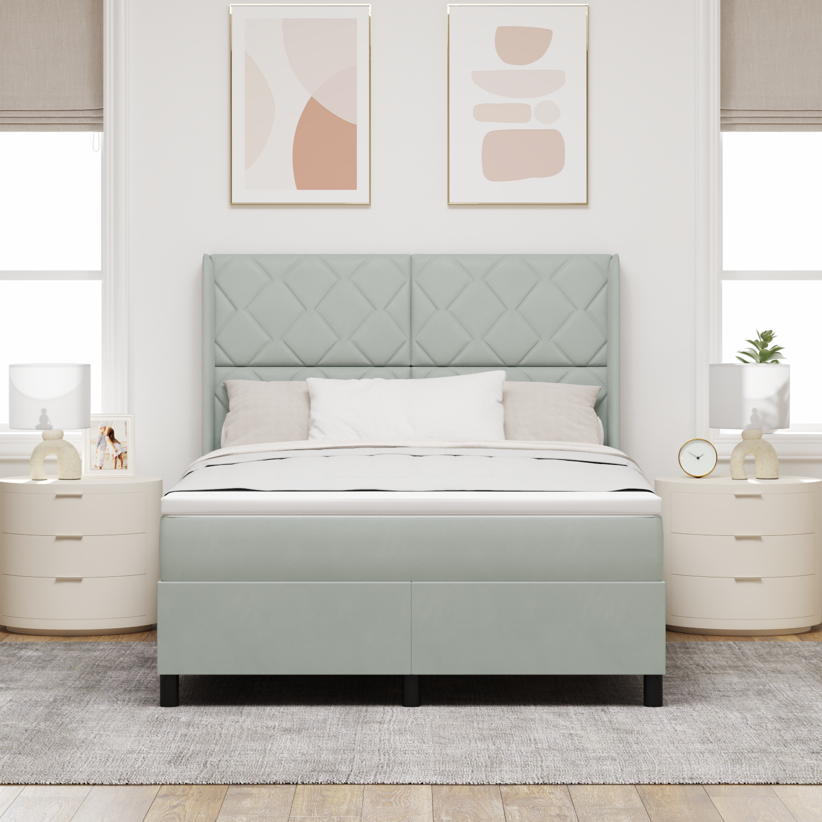 vidaXL Pat cu boxă spring LED și saltea Gri deschis 140 x 190 cm