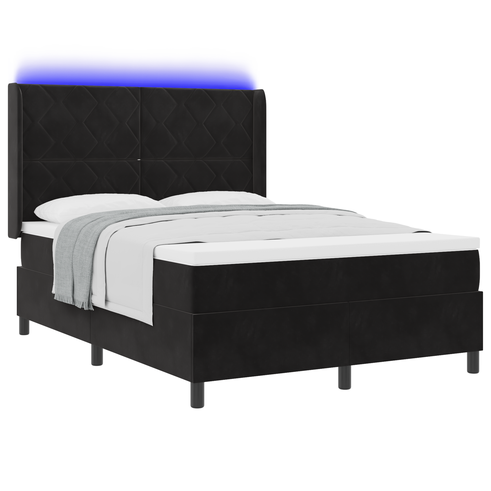 vidaXL Pat cu boxă spring LED și saltea Negru 140 x 190 cm Catifea